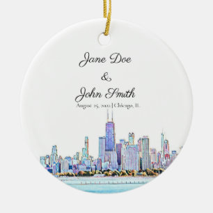 Adorno De Cerámica Personalized Chicago Skyline Ceramic Ornament