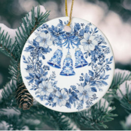 Adorno De Cerámica Personalized Chinoiserie Blue White Wreath Bells