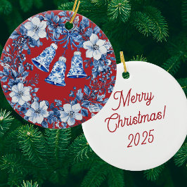 Adorno De Cerámica Personalized Chinoiserie Blue White Wreath Bells