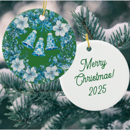 Adorno De Cerámica Personalized Chinoiserie Blue White Wreath Bells
