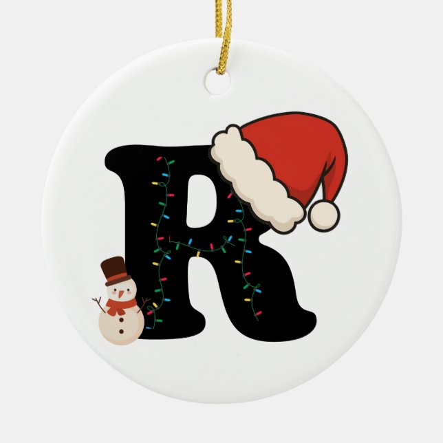 Adorno De Cerámica Personalized Christmas Alphabet R (Frente)