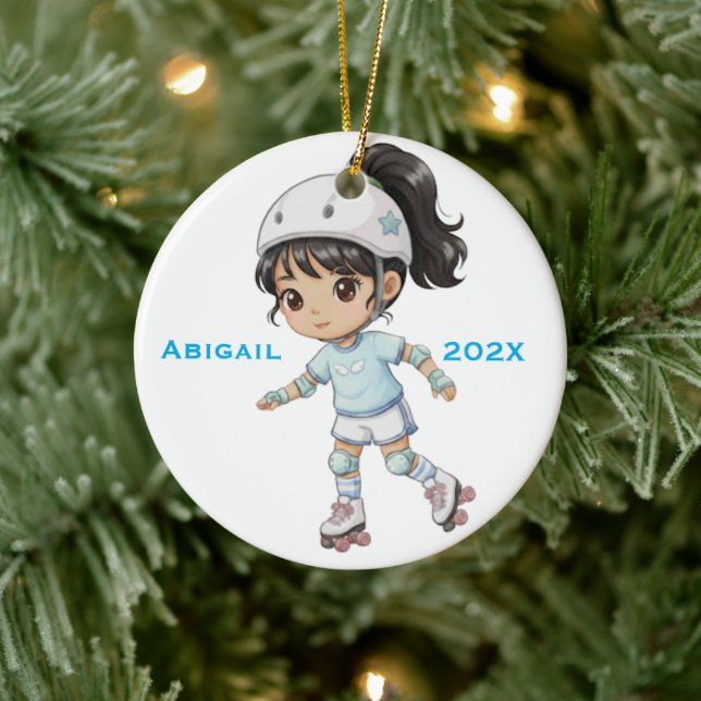Adorno De Cerámica Personalized Christmas Girl Roller Skating (Árbol)