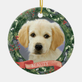 Adorno De Cerámica Personalized Christmas Pet Photo Wreath