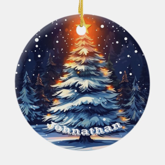 Adorno De Cerámica Personalized Christmas Tree Ornament Glowing (Atrás)