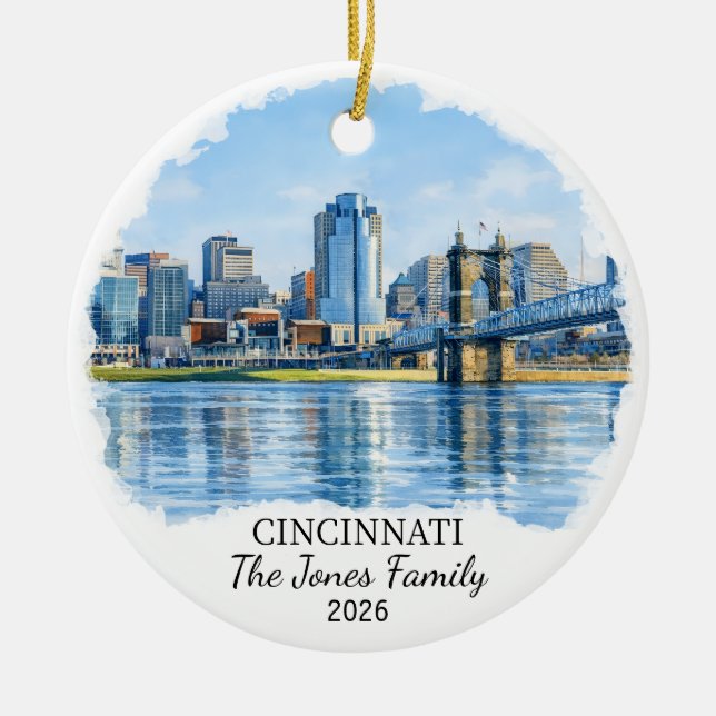 Adorno De Cerámica Personalized Cincinnati Ornament, Custom Ohio (Frente)