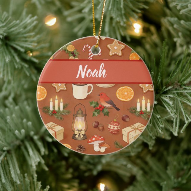 Adorno De Cerámica Personalized Cozy Christmas Name Ornament, Rustic  (Árbol)