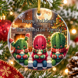 Adorno De Cerámica Personalized Cute Cactus Family Christmas Ornament