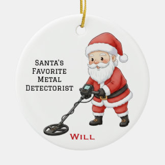 Adorno De Cerámica Personalized Cute Santa Doing Metal Detecting