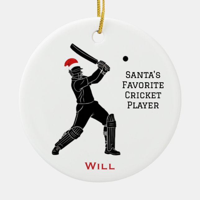 Adorno De Cerámica Personalized Cute Santa Playing Cricket (Frente)