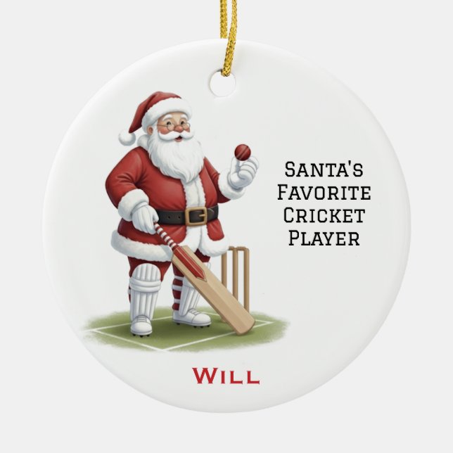 Adorno De Cerámica Personalized Cute Santa Playing Cricket (Frente)