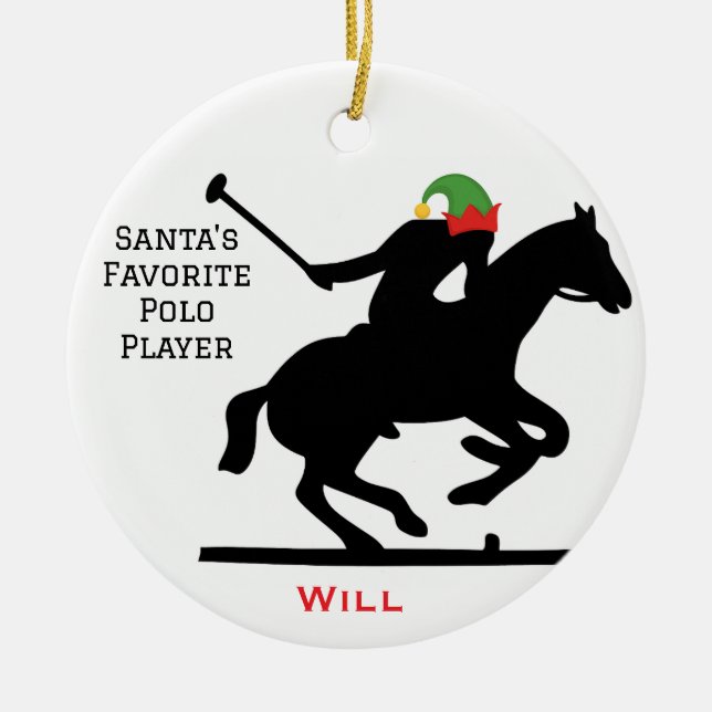 Adorno De Cerámica Personalized Cute Santa's Elf Playing Polo  (Frente)