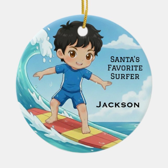 Adorno De Cerámica Personalized Cute Santa's Favorite Surfer (Frente)