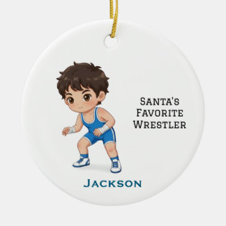 Adorno De Cerámica Personalized Cute Santa's Favorite Wrestler