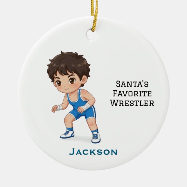 Adorno De Cerámica Personalized Cute Santa's Favorite Wrestler (Frente)