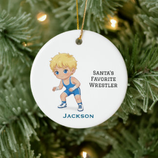 Adorno De Cerámica Personalized Cute Santa's Favorite Wrestler