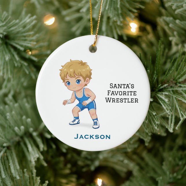 Adorno De Cerámica Personalized Cute Santa's Favorite Wrestler (Árbol)