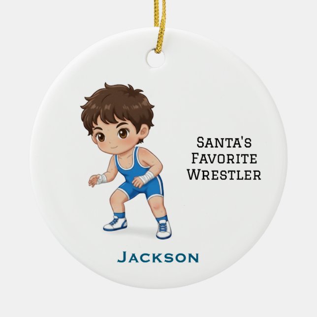 Adorno De Cerámica Personalized Cute Santa's Favorite Wrestler (Frente)