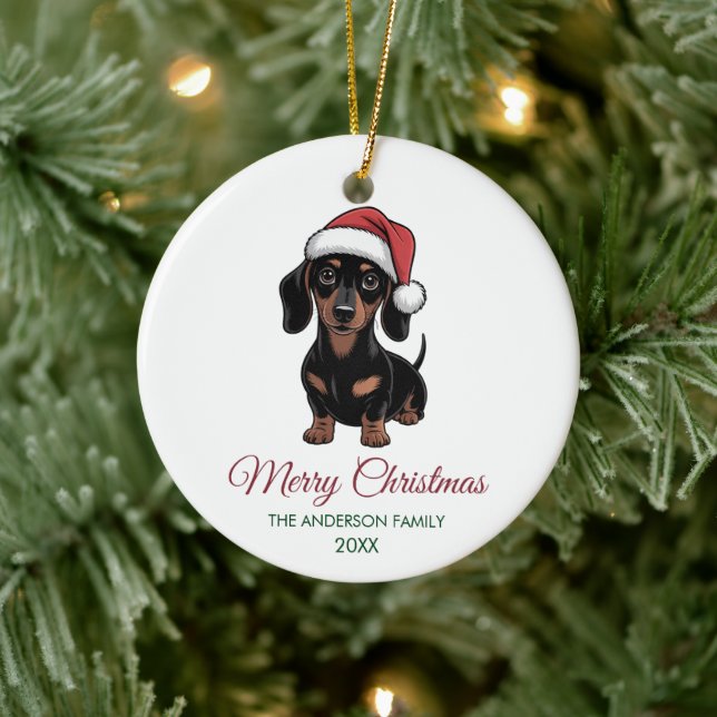 Adorno De Cerámica Personalized Dachshund in Santa Hat Christmas      (Árbol)