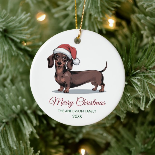 Adorno De Cerámica Personalized Dachshund in Santa Hat Christmas      (Árbol)