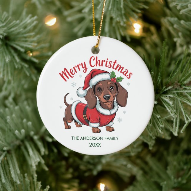 Adorno De Cerámica Personalized Dachshund in Santa Hat Christmas      (Árbol)