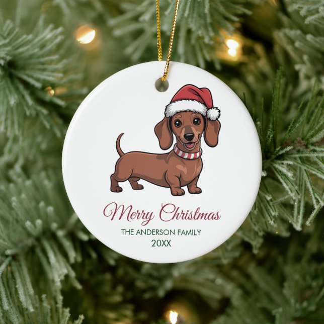 Adorno De Cerámica Personalized Dachshund in Santa Hat Christmas      (Árbol)