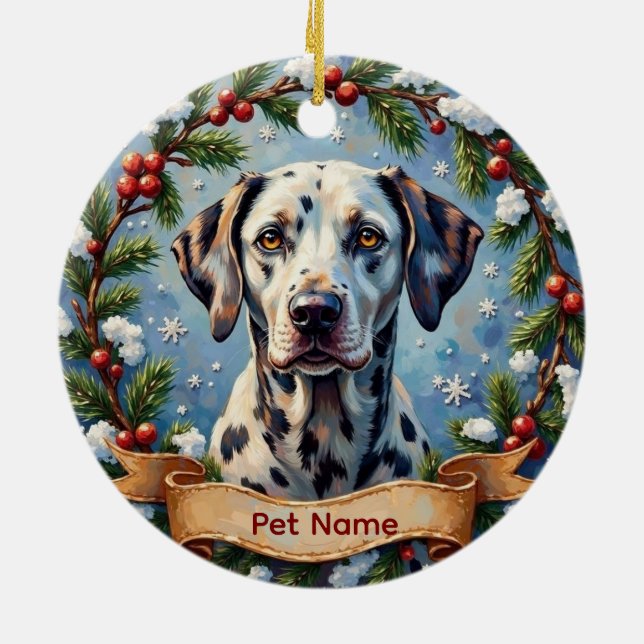 Adorno De Cerámica Personalized Dalmatian Christmas (Atrás)