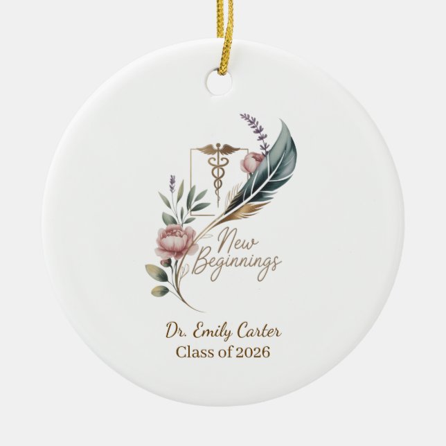 Adorno De Cerámica Personalized Doctor Graduation New Beginnings (Frente)
