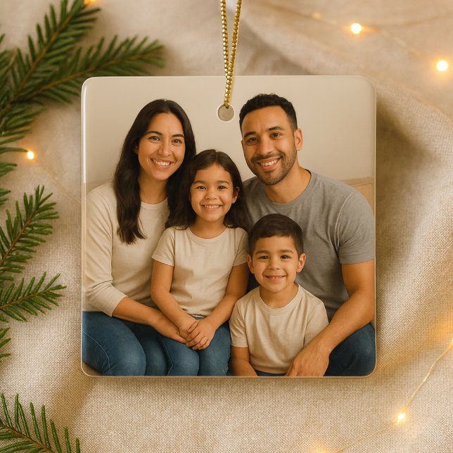 Adorno De Cerámica Personalized Double-Sided Family Photo Christmas (Subido por el creador)