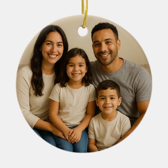 Adorno De Cerámica Personalized Double-Sided Family Photo Christmas (Frente)