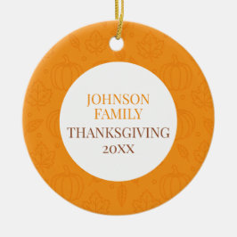Adorno De Cerámica Personalized Fall Family Pumpkin Leaf Pattern