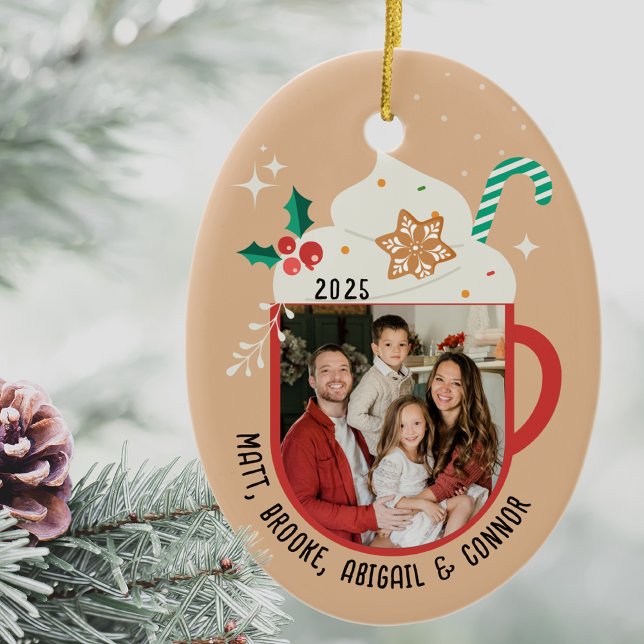Adorno De Cerámica Personalized Family Name Photo Hot Cocoa Christmas (Family Name Ornament with
Personalized Family Photo,
Custom Holiday Keepsake Annual Yearly Ornament)