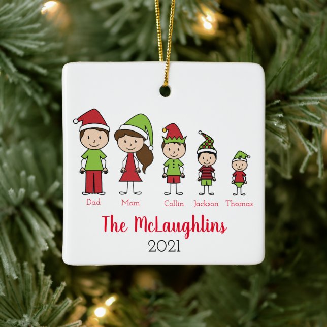 Adorno De Cerámica Personalized Family of 5 Christmas (Árbol)
