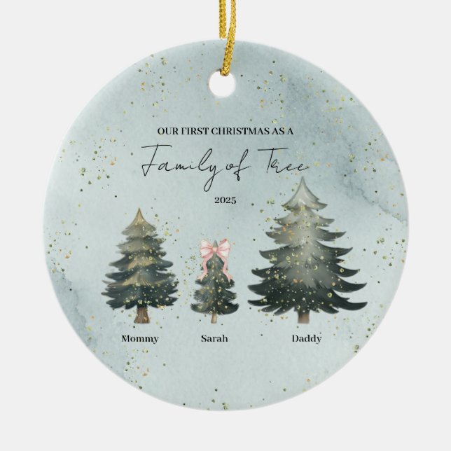 Adorno De Cerámica Personalized Family of Three Christmas Ornament (Frente)