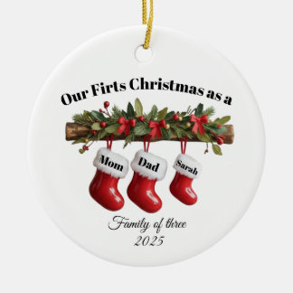 Adorno De Cerámica Personalized Family of Three Christmas Ornament