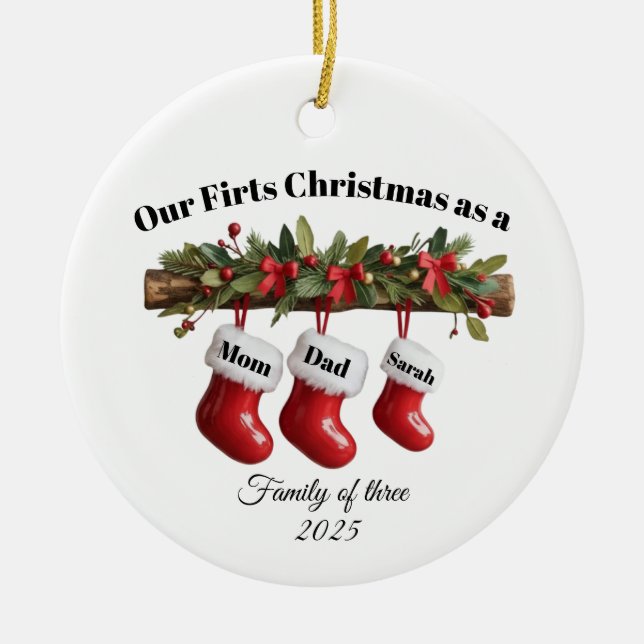 Adorno De Cerámica Personalized Family of Three Christmas Ornament (Frente)