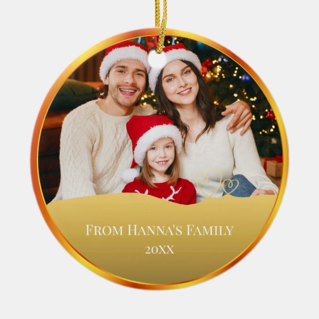 Adorno De Cerámica Personalized Family Photo & Merry Christmas (Frente)