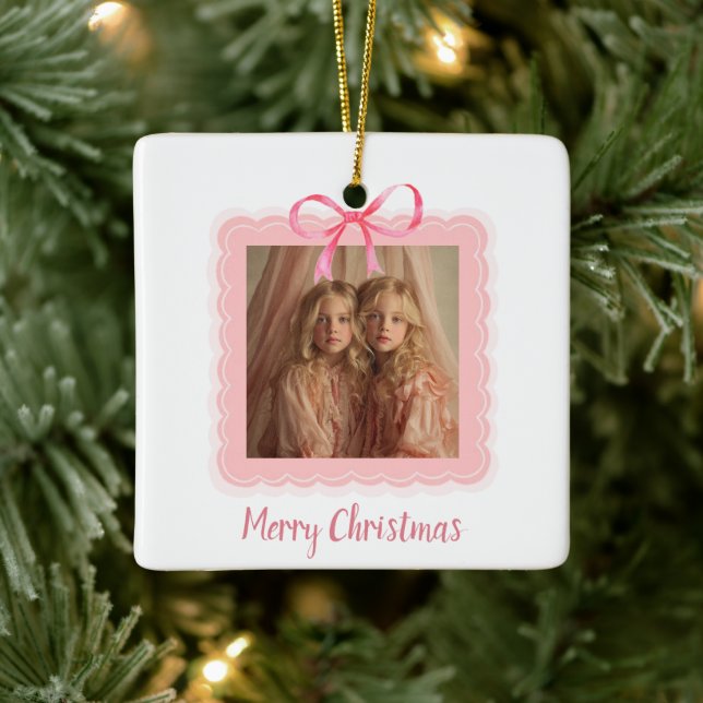 Adorno De Cerámica Personalized Family Photo Merry Christmas Ornament (Árbol)