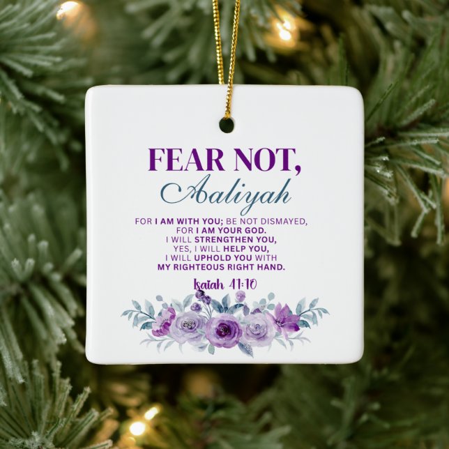 Adorno De Cerámica Personalized Fear Not Isaiah 41:10 Purple Floral (Árbol)