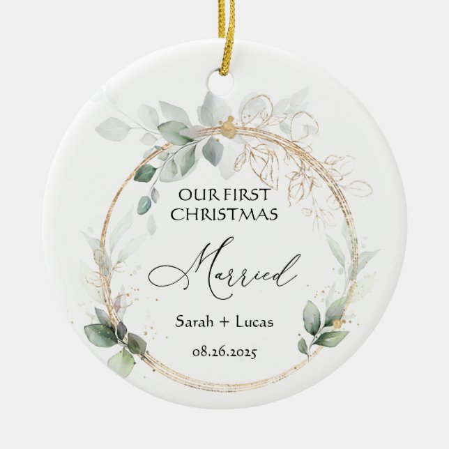 Adorno De Cerámica Personalized First Christmas Married Ornament (Frente)