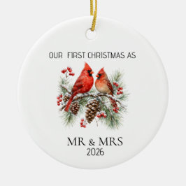 Adorno De Cerámica Personalized First Christmas Mr Mrs Cardinal Ornam