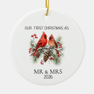 Adorno De Cerámica Personalized First Christmas Mr Mrs Cardinal Ornam