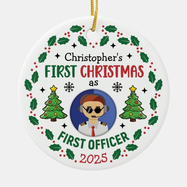 Adorno De Cerámica Personalized First Officer Custom Name Christmas (Frente)