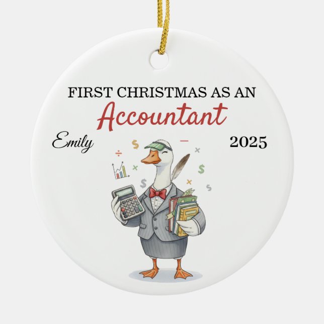 Adorno De Cerámica Personalized First Year Accountant silly goose (Frente)