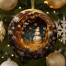 Adorno De Cerámica Personalized Floral Snowman Christmas