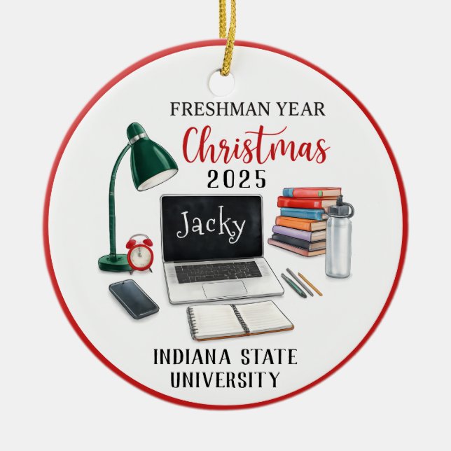 Adorno De Cerámica Personalized Freshman Year Christmas For College (Frente)