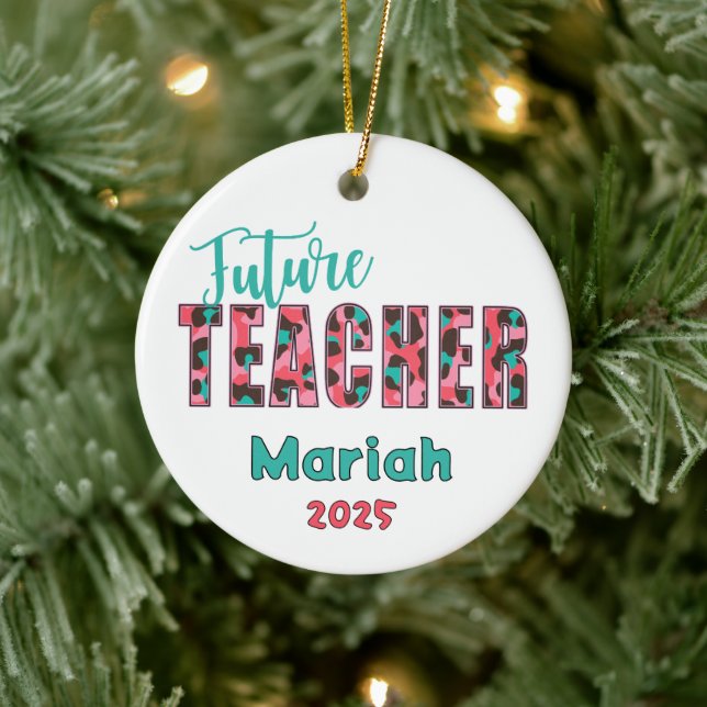 Adorno De Cerámica Personalized Future Teacher Leopard Print Ornament (Árbol)