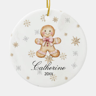 Adorno De Cerámica Personalized Gingerbread Cookie Winter Snowflake