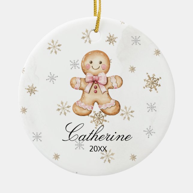 Adorno De Cerámica Personalized Gingerbread Cookie Winter Snowflake (Frente)