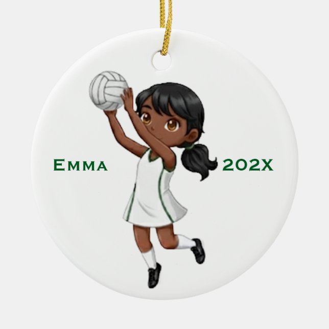 Adorno De Cerámica Personalized Girls (Dark Skin) Netball Player (Frente)