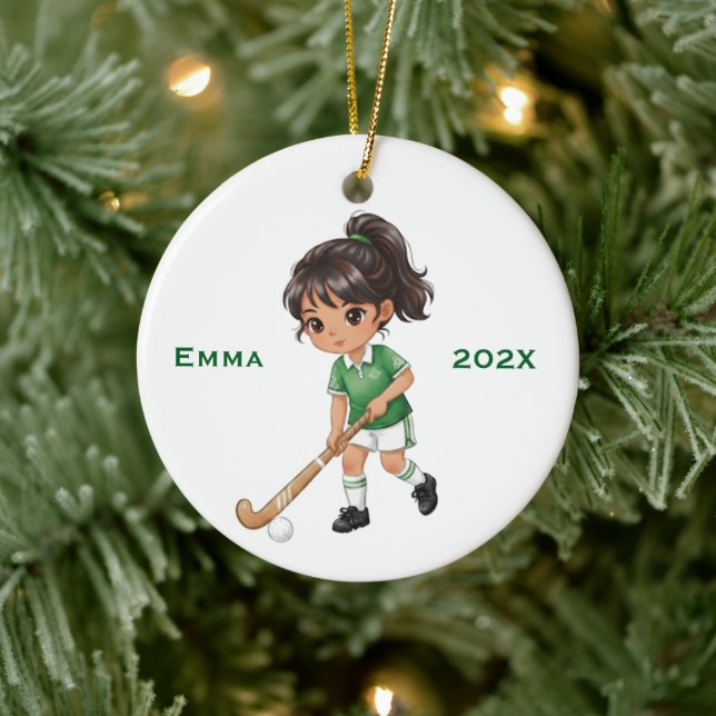Adorno De Cerámica Personalized Girls Field Hockey Player (Árbol)